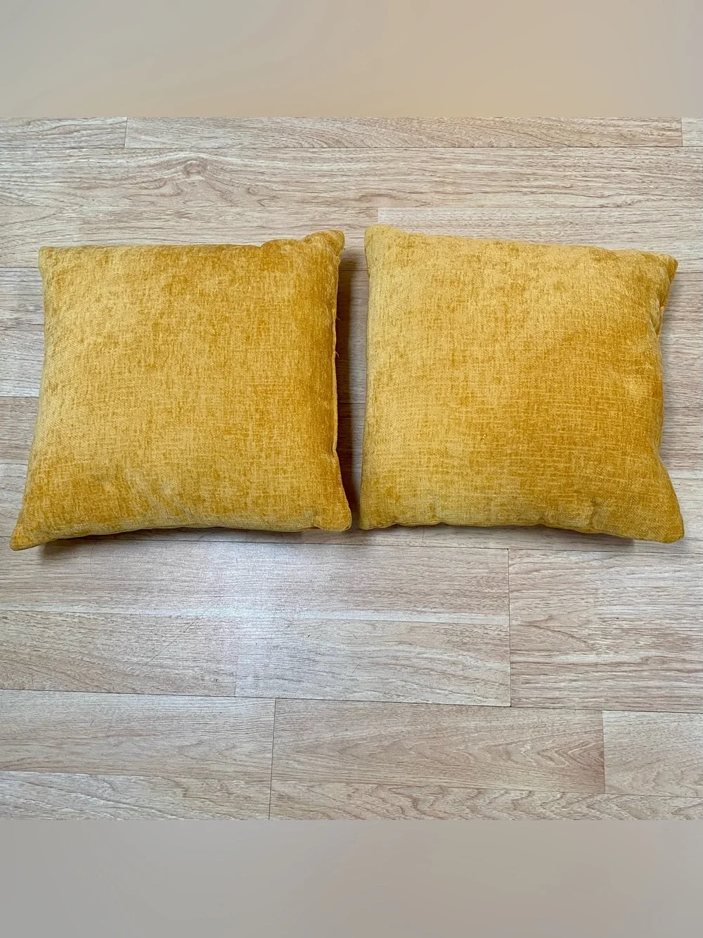 Velvet Throw Pillows Mustard Yellow Textured Square Silhouette Approx 17 x 17 In